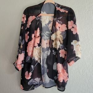 Boutique Women's XXL Floral Dolman Sleeve Sheer Cardigan